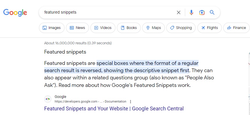 Example of a featured snippet in Google