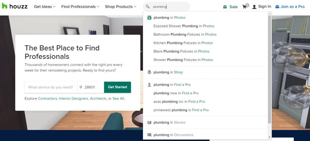 Houzz - an advertising site for plumbers