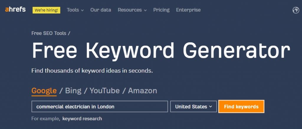 Using a keyword research tool like Ahrefs is an essential part of SEO for tradesmen