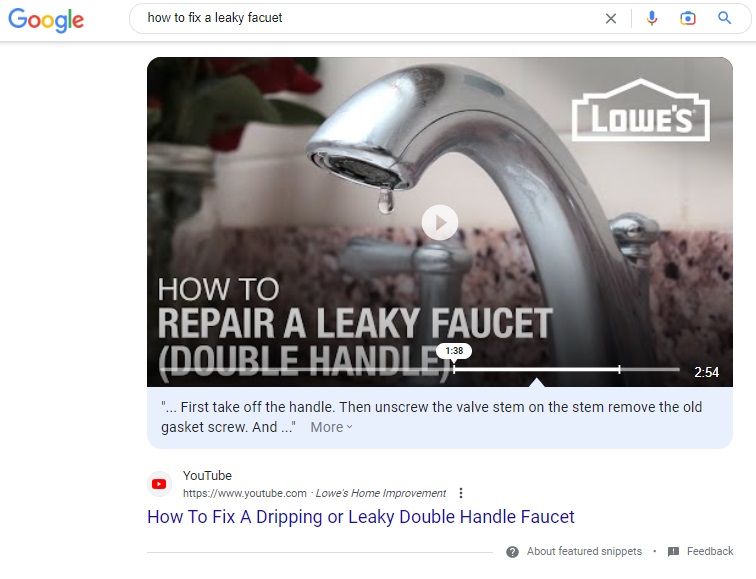 Example of a video rich snippet in Google search results. 